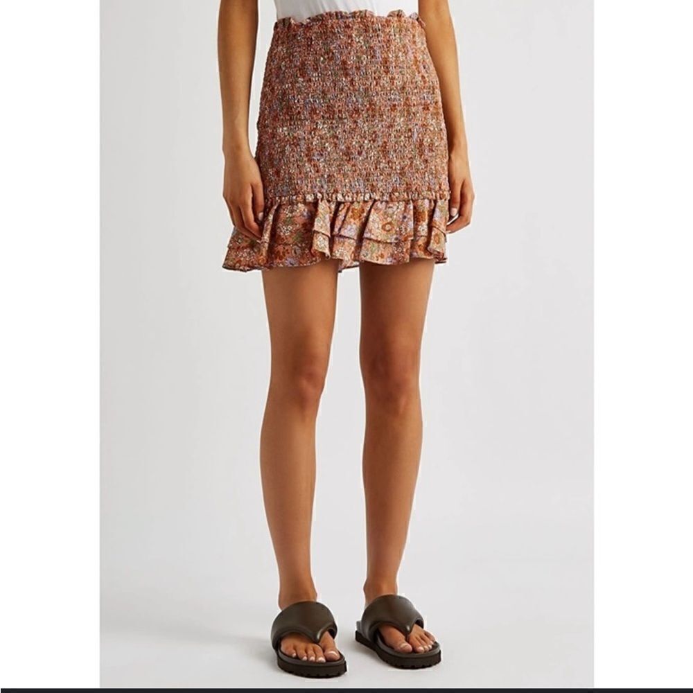 Veronica Beard MELODIE FLORAL-PRINT SMOCKED SKIRT IN CORAL Size 12 NWT